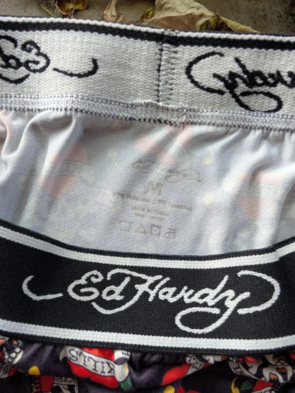 Ed Hardy Black Boxer Briefs with Red & White Skull Pattern
